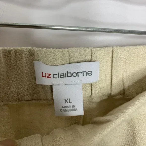 Liz Claiborne Womens Linen Blend Pants Size XL Cream Tan Natural Pockets - Picture 6 of 10